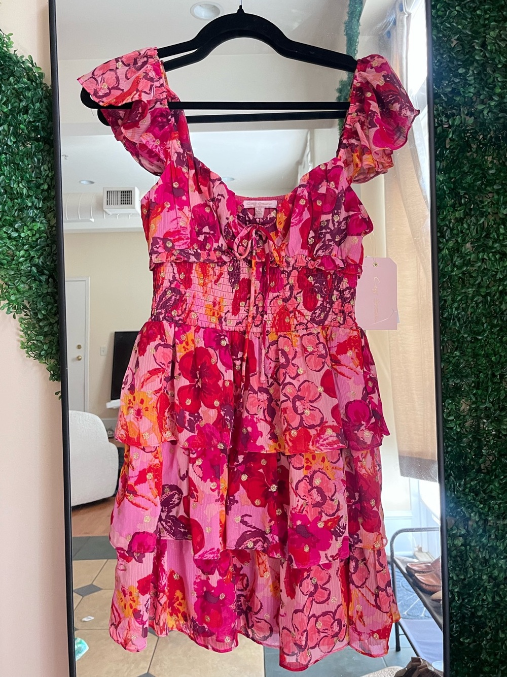 Pink Floral Tiered Ruffle Sundress